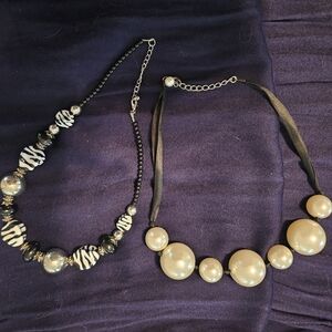 Chic Pearl and Zebra Beaded Necklaces
